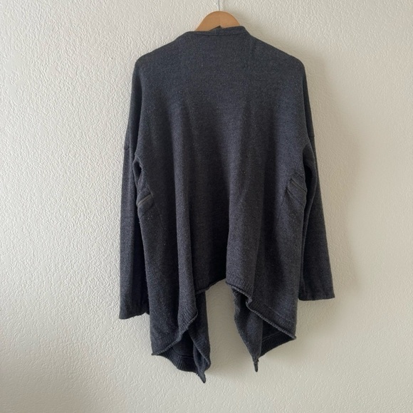 Garnet Hill Wool Linen Drape Front Open Cardigan Zipper Detail Pockets - Picture 4 of 7